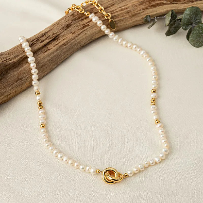 Freshwater Pearl Copper 18K Gold Plated Plating Round Necklace
