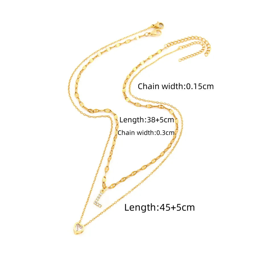 Wholesale Jewelry Elegant Simple Style Letter Heart Shape 201 Stainless Steel Artificial Crystal Copper Lip chain cable chain Pendant Necklace