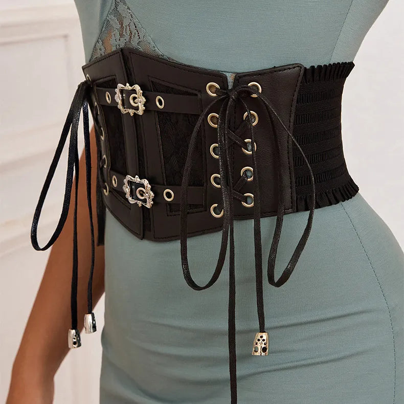fashion solid color pu leather alloy metal button women's corset belts 1 piece