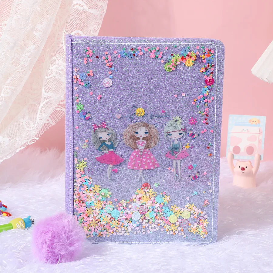 Adorable Glitter  Notebook Cute Cartoon Student Planner Journal Ice Cream  Blue  Wooden Pulp Furry Material