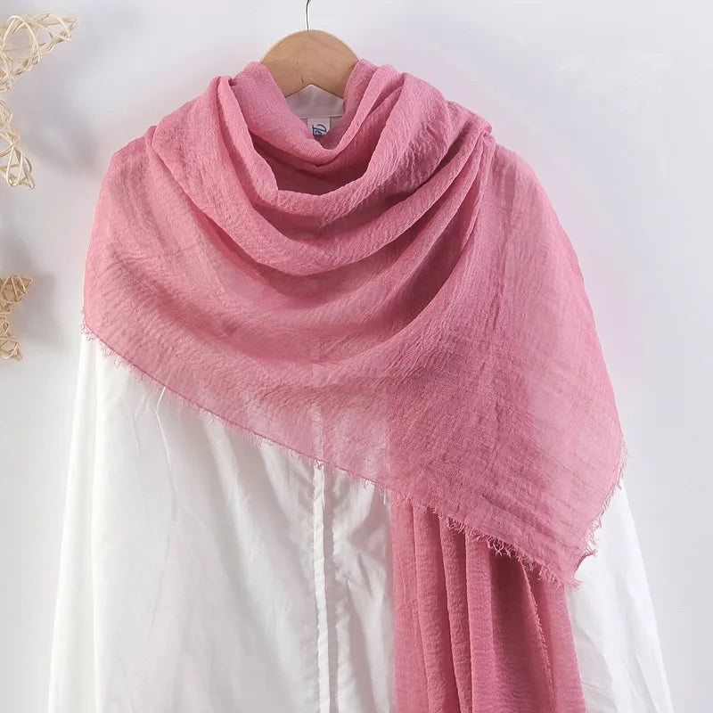 Hot selling solid color pleated cotton and linen scarf  women's bag headscarf crumpled hair fringe bubble scarf women's scarf cover head