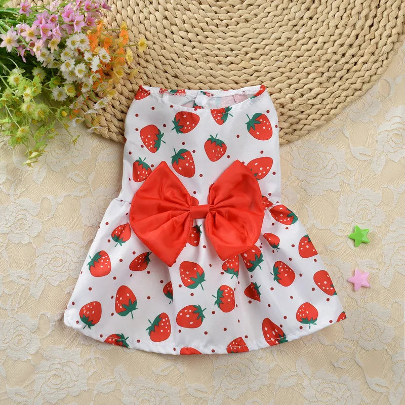 Princess Polyester Flower Bow Knot Printing Pet Clothing