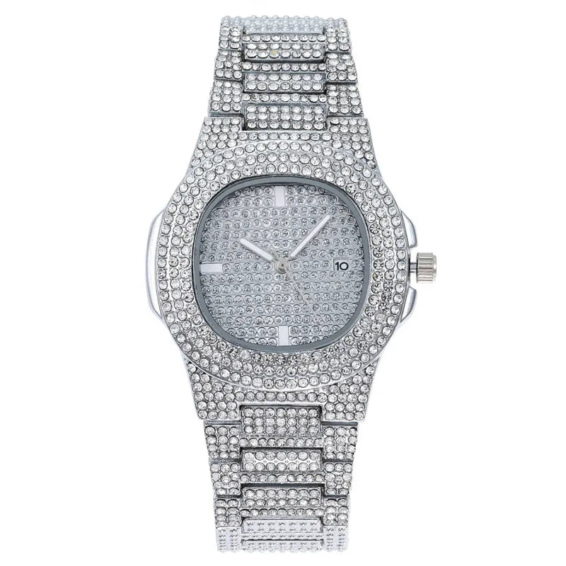 Elegant Glam Solid Color Sparkly Single Folding Buckle Quartz Men's Watches