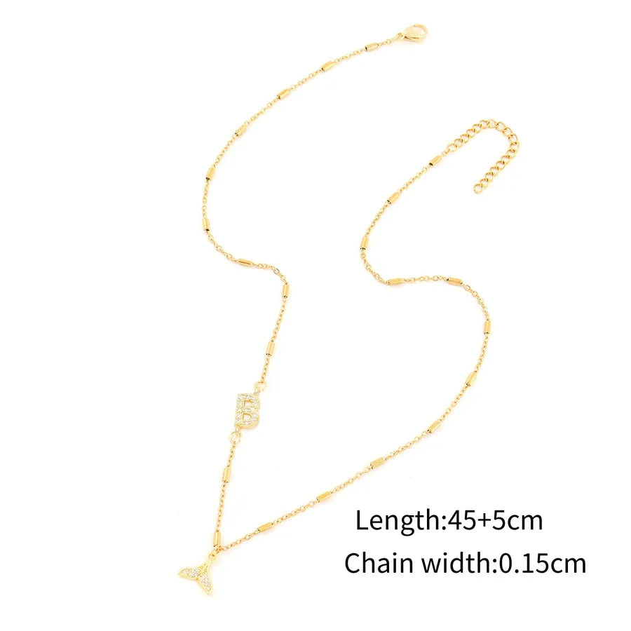 Wholesale Jewelry Elegant Simple Style Classic Style Letter Fish Tail 201 Stainless Steel Copper Zircon Tube Pendant Necklace