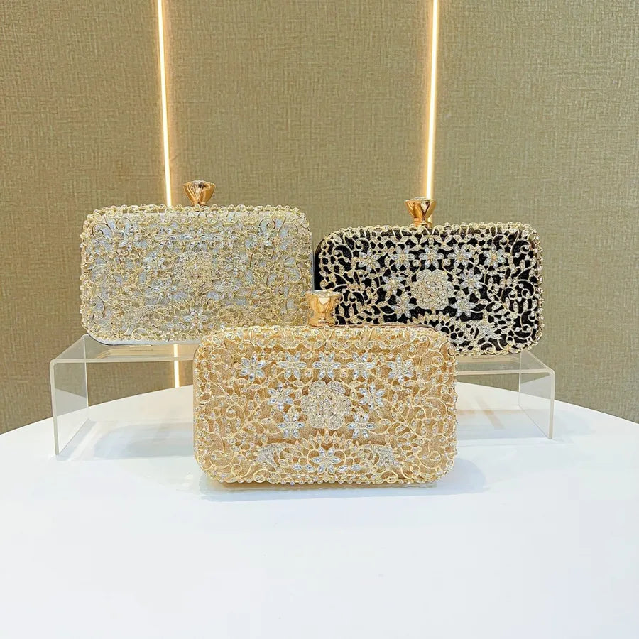 New Diamond Embedded Evening Handbag For Women Square Fashion Polyester Ball Gown Diamond Clutch Bag Ladies Party Purse