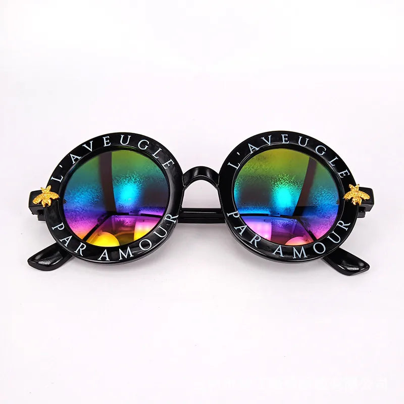 Factory in stock wholesale  new children's glasses round sunglasses small bee baby colorful sunglasses