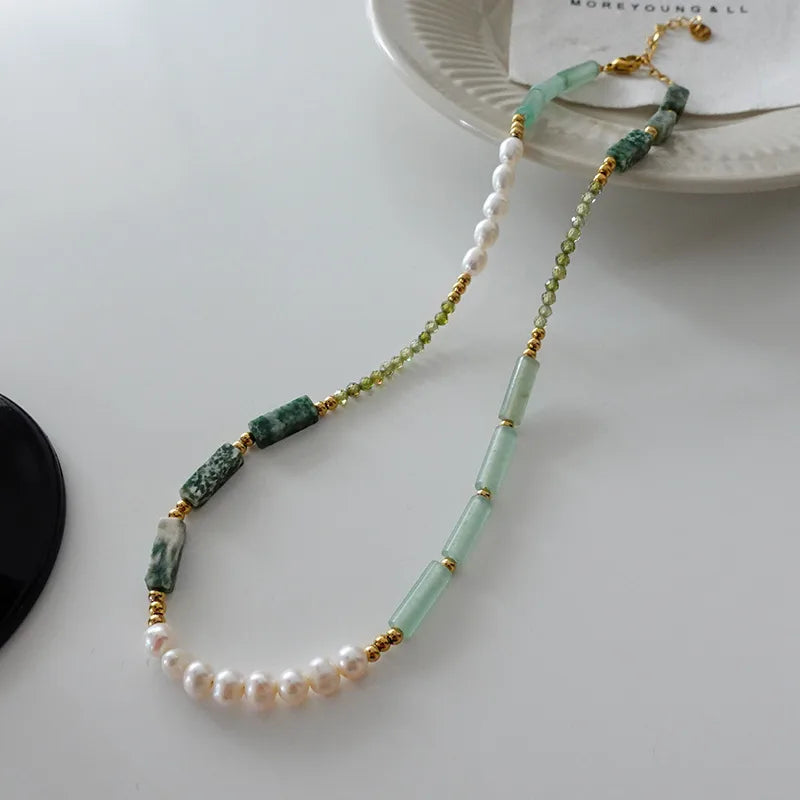 Elegant Retro Printing Beaded natural stone Freshwater Pearl Necklace In Bulk