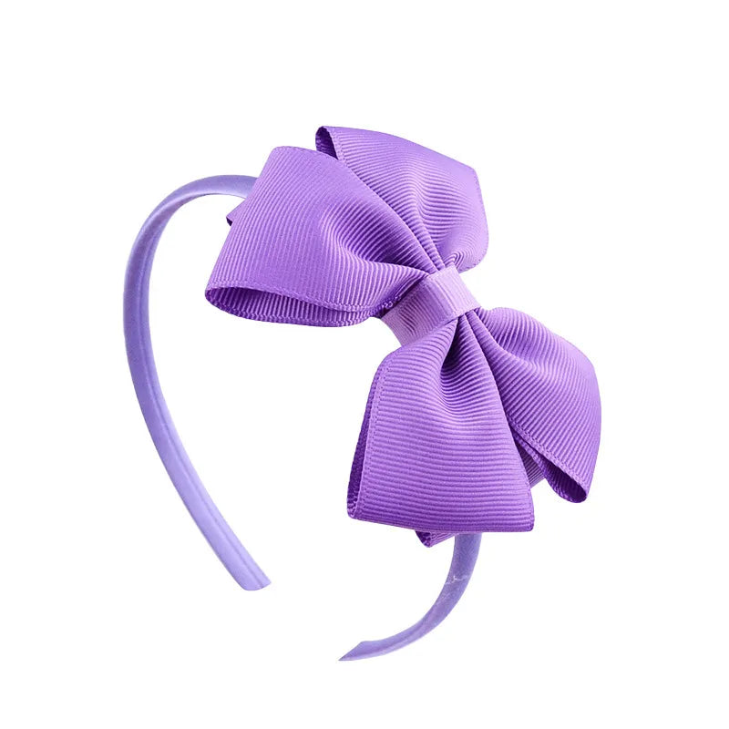 Popular  Kidsren's Pure Color Ribbed Rainbow Bow Head Buckle Small Fresh Versatile Girl Headband Hot Sale