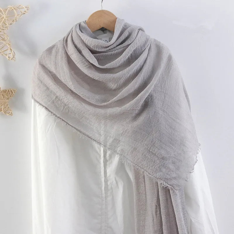 Hot selling solid color pleated cotton and linen scarf  women's bag headscarf crumpled hair fringe bubble scarf women's scarf cover head