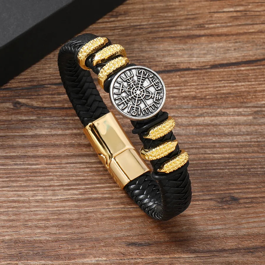 Retro Geometric Alloy Handmade Men's Bangle Men Cord & Leather Bracelets
