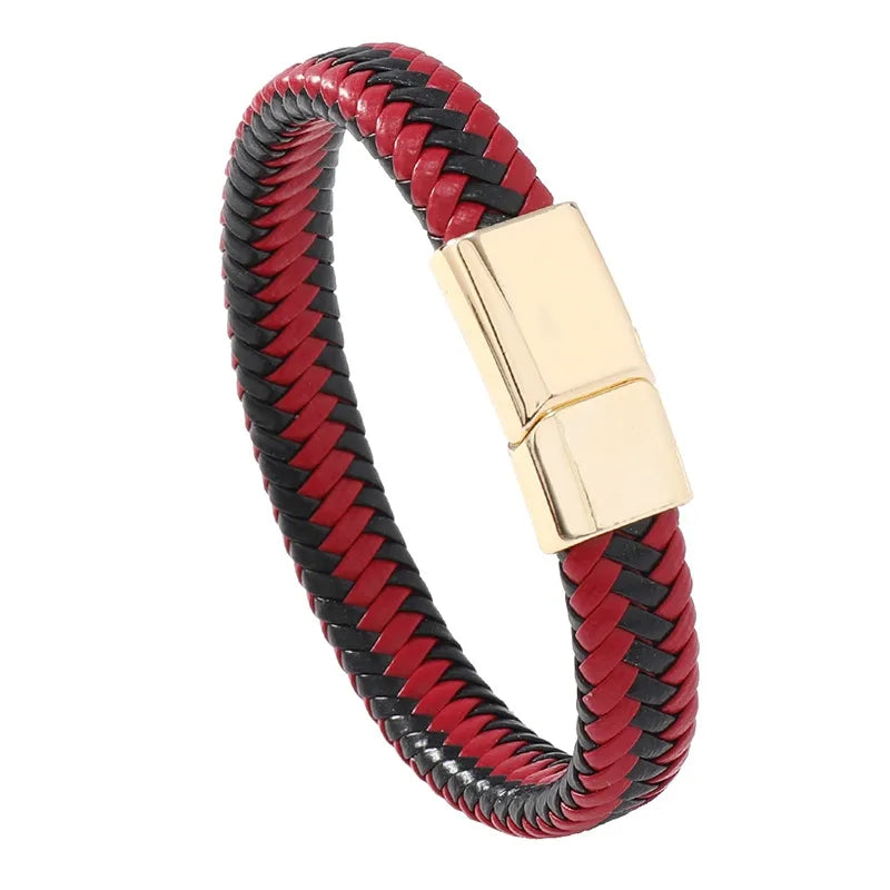 Hip-Hop Retro Geometric Pu Leather Knitting Plating Men's Bracelets