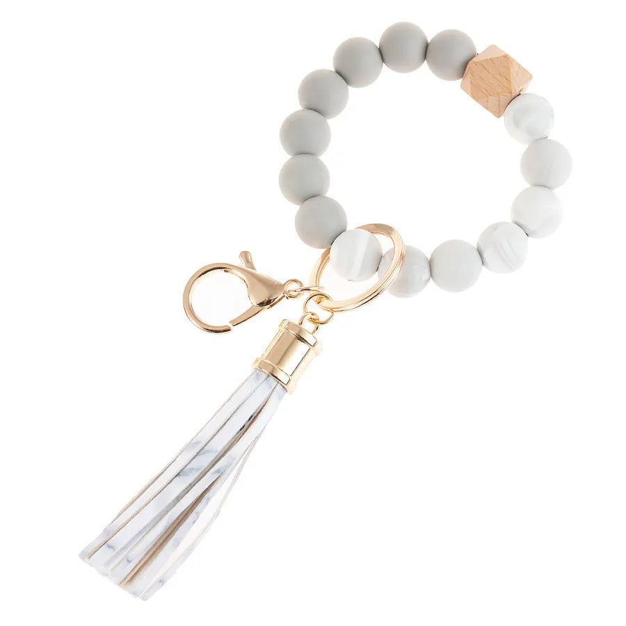 simple style color block silica gel beaded women's keychain 1 piece