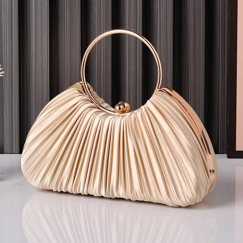 Fuchsia Apricot Polyester Solid Color Dumpling Shape Evening Bags