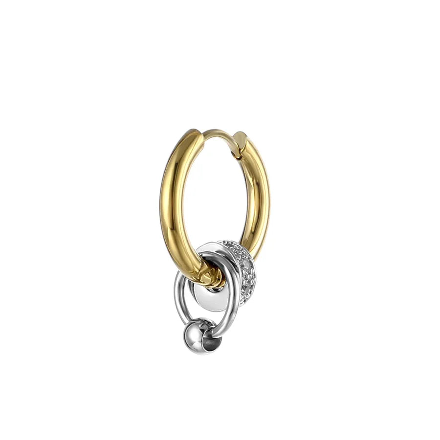 1 piece simple style circle titanium steel plating inlay zircon earrings
