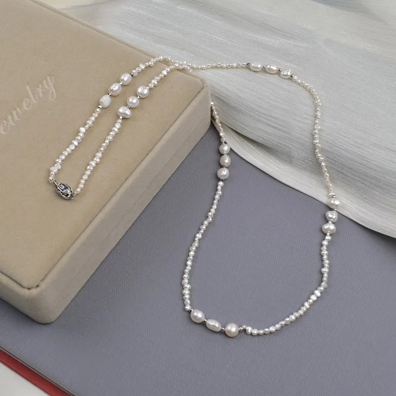 Baroque Double-Sided Light Small Stone Pearl Sweater Chain Cheongsam Natural Freshwater Pearl Necklace Elegant Neck Chain