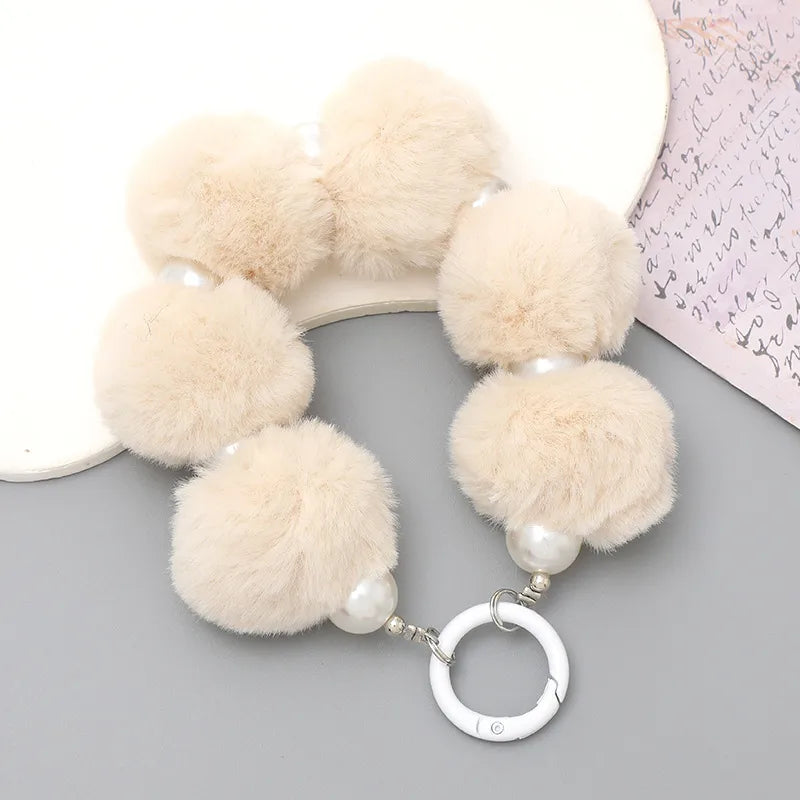 cute hairball plush beaded mobile phone chain
