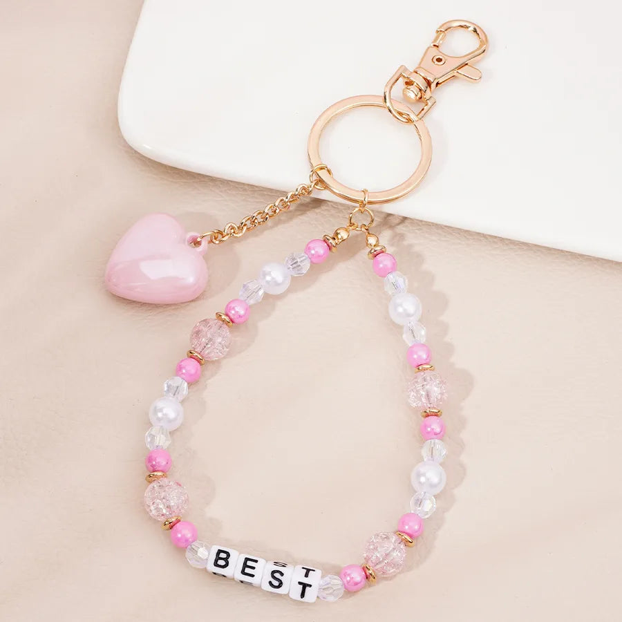 Cute Metal Keychain Pendant Beaded Bookbag Girl's Bag Charm  Style Cartoon Design Half Handmade Flower