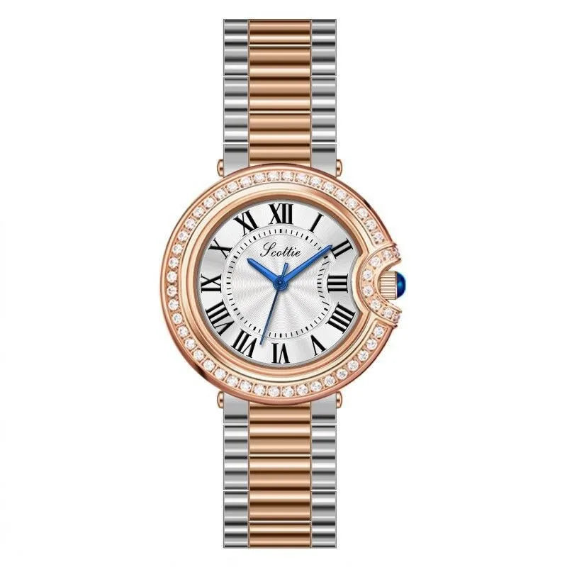 Elegant Color Block Solid Color Butterfly Double Snap Buckle Quartz Watch Women's Watches
