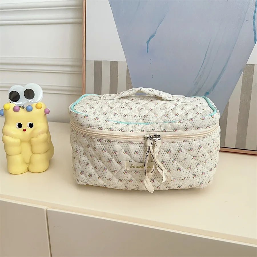 elegant ditsy floral cotton square makeup bags