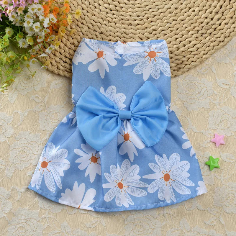 Princess Polyester Flower Bow Knot Printing Pet Clothing