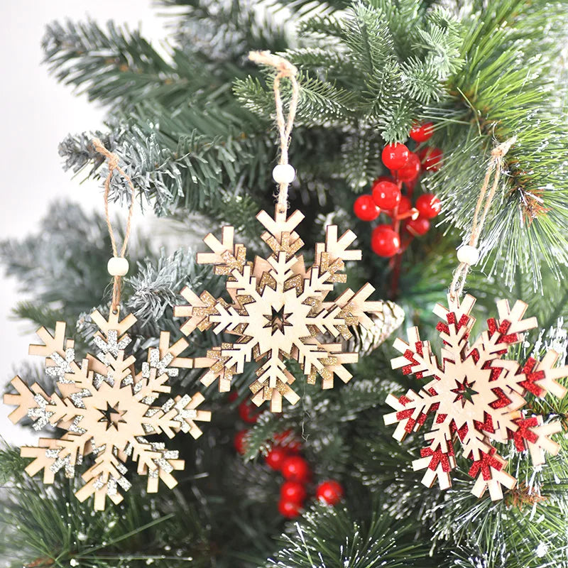 Christmas Cute Snowflake Wood Party Festival Hanging Ornaments