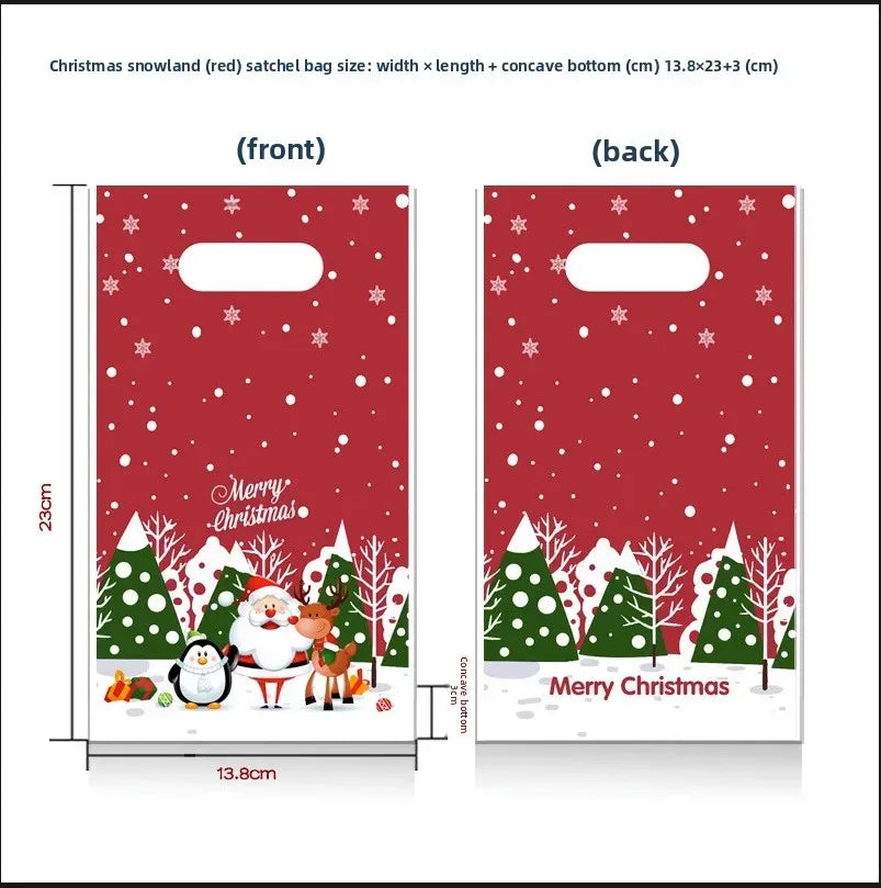 Christmas Cartoon Plastic Gift Bags Candy Packaging Handheld Storage Bags Flat Mouth Holiday Themed Printed Red Green
