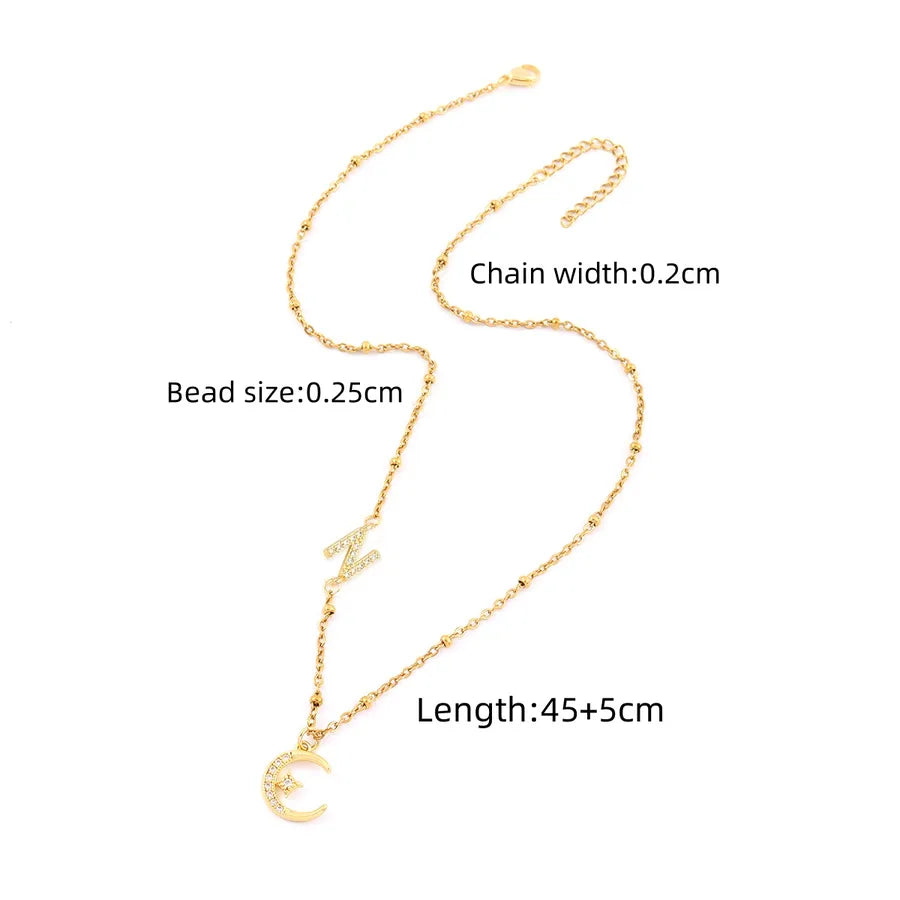 Wholesale Jewelry Elegant Simple Style Classic Style Letter Moon 201 Stainless Steel Copper Cross Bead Necklace Pendant Necklace