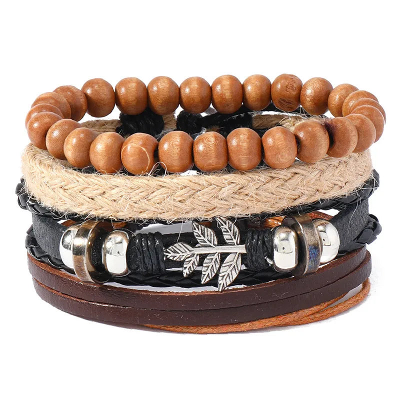 Retro Geometric Pu Leather rope Knitting Men's Bracelets Men Cord & Leather Bracelets