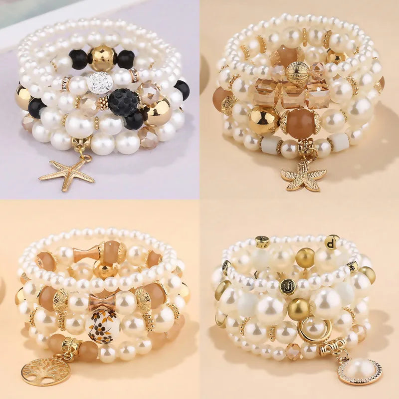 simple style starfish alloy beaded women's bracelets