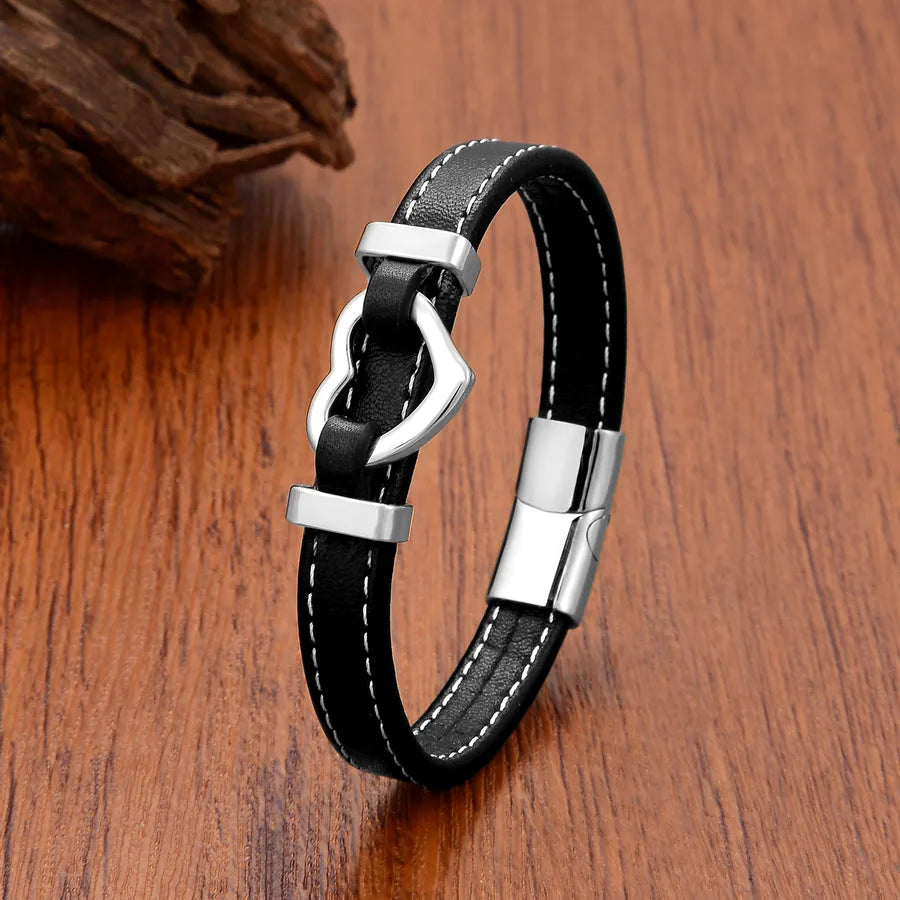 Simple Style Classic Style Heart Shape Leather rope Metal Unisex Bracelets