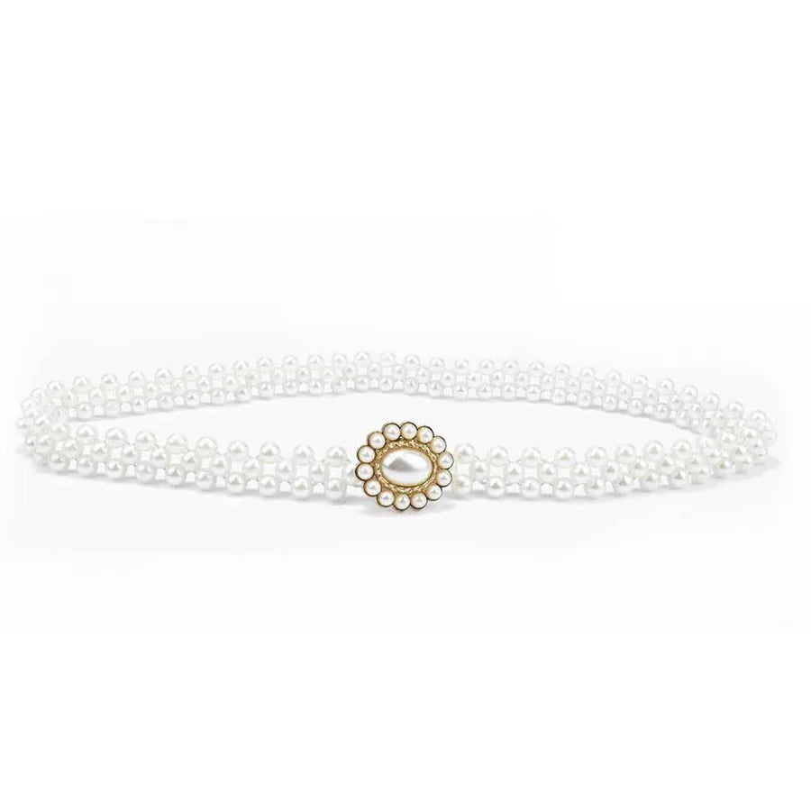 sweet oval flower bow knot imitation pearl metal inlay rhinestones women's chain belts