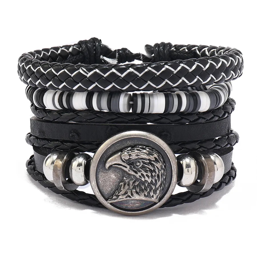 Hip-Hop Retro Geometric Pu Leather Alloy soft clay Braid Men's Bracelets