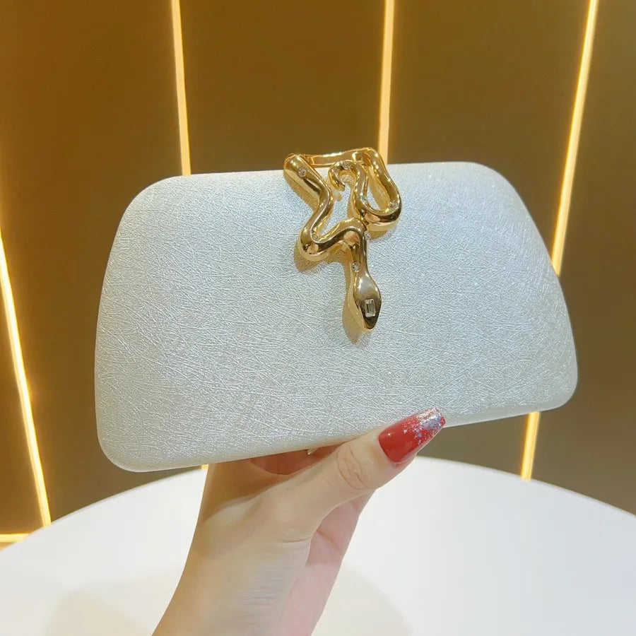 New Fashionable Ladies Snake Lock Clutch Bag Evening Party Chain Shoulder Bag Shell Shape PU Polyester Diamond Elements
