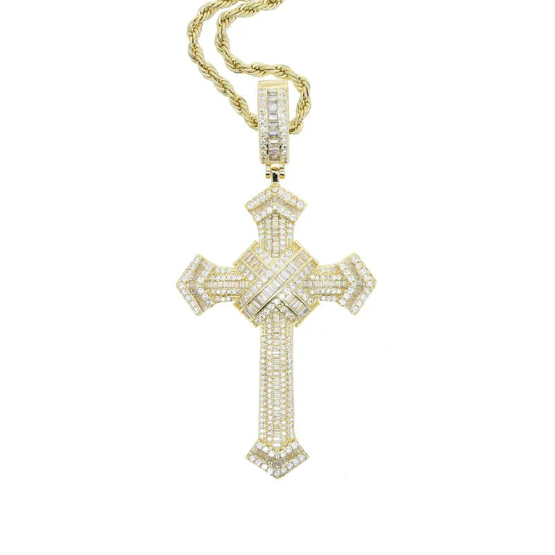 Hip-Hop Cross Copper Inlay Zircon Men's Pendant Necklace
