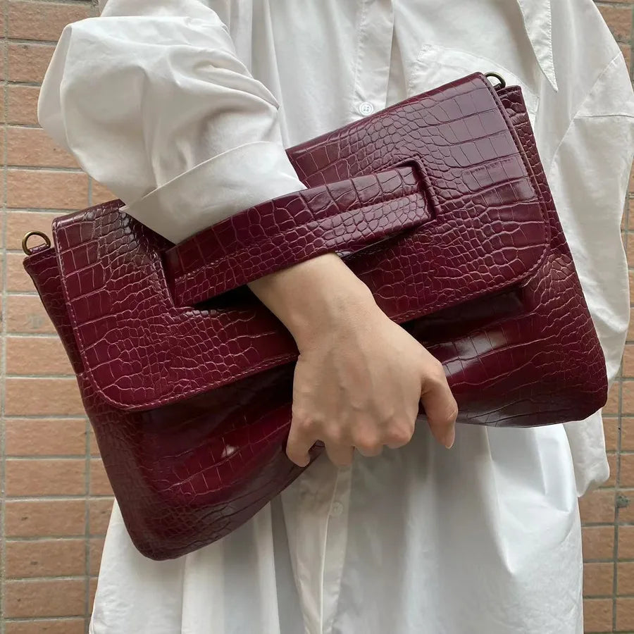 Women's Large Pu Leather Solid Color Elegant Streetwear Square Flip Cover Envelope Bag