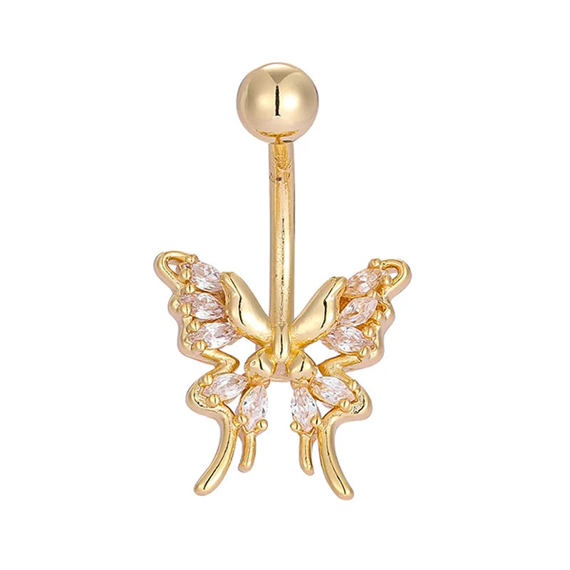 1 Piece Belly Rings Casual Lady Romantic Butterfly 316L Stainless Steel  Inlay Zircon 14K Gold Plated
