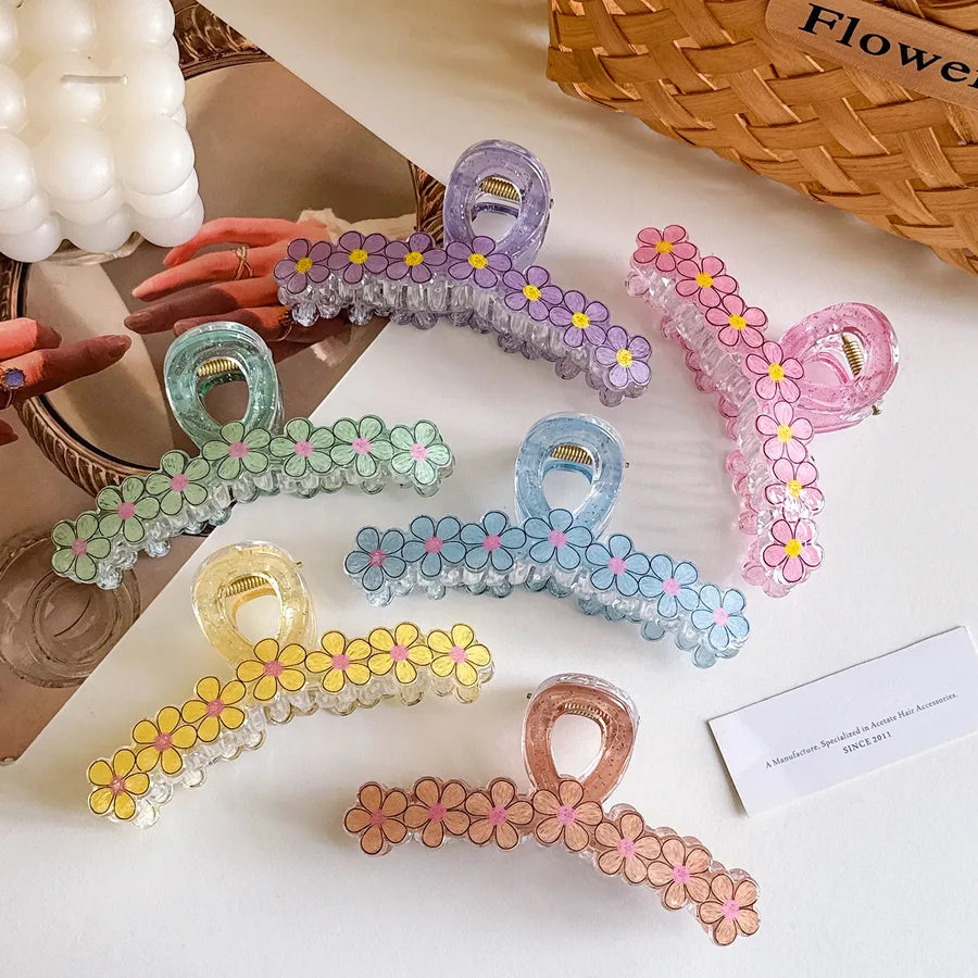 Large Dopaamine Flower Hair Clip Women's Stylish Acrylic Hair Accessories Versatile Shark Clamp Multi-Functional Hair Grips