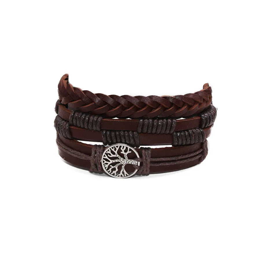 hot selling vintage men's bracelet 5-piece handmade woven cowhide wax rope adjustable bracelet jewelry wholesale