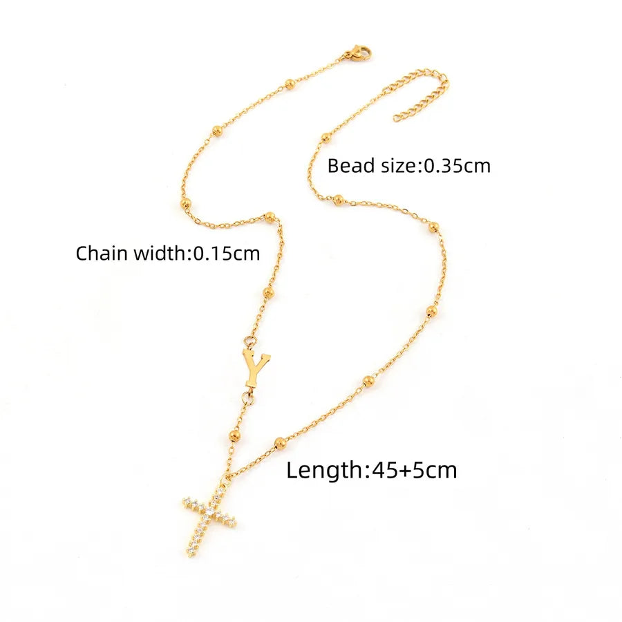 Wholesale Jewelry Elegant Simple Style Classic Style Cross Letter 201 Stainless Steel 304 Stainless Steel Copper ball chain Pendant Necklace