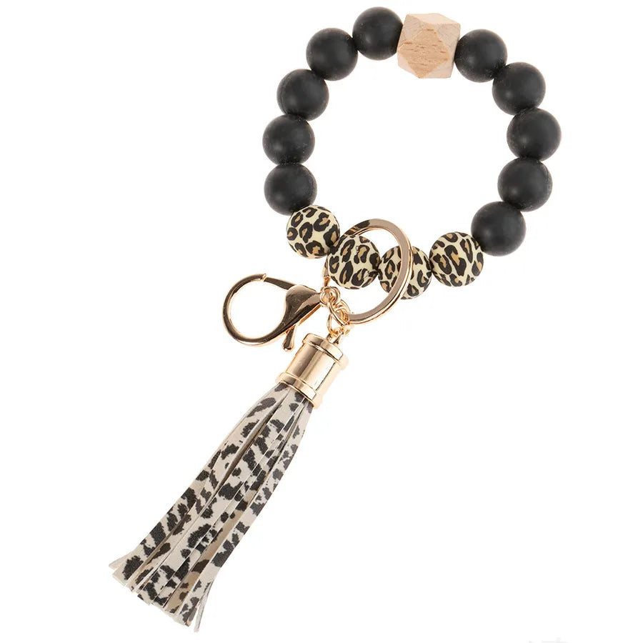 simple style color block silica gel beaded women's keychain 1 piece