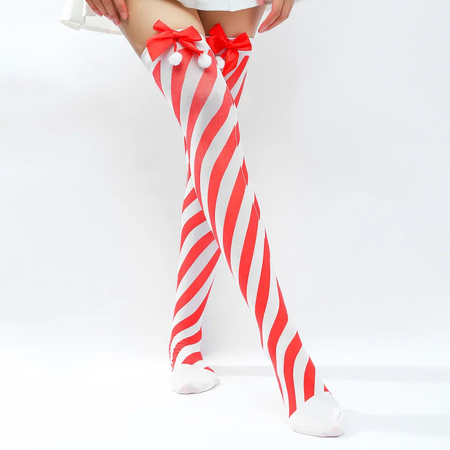 Christmas Modern Style Bow Knot Over The Knee Socks A Pair