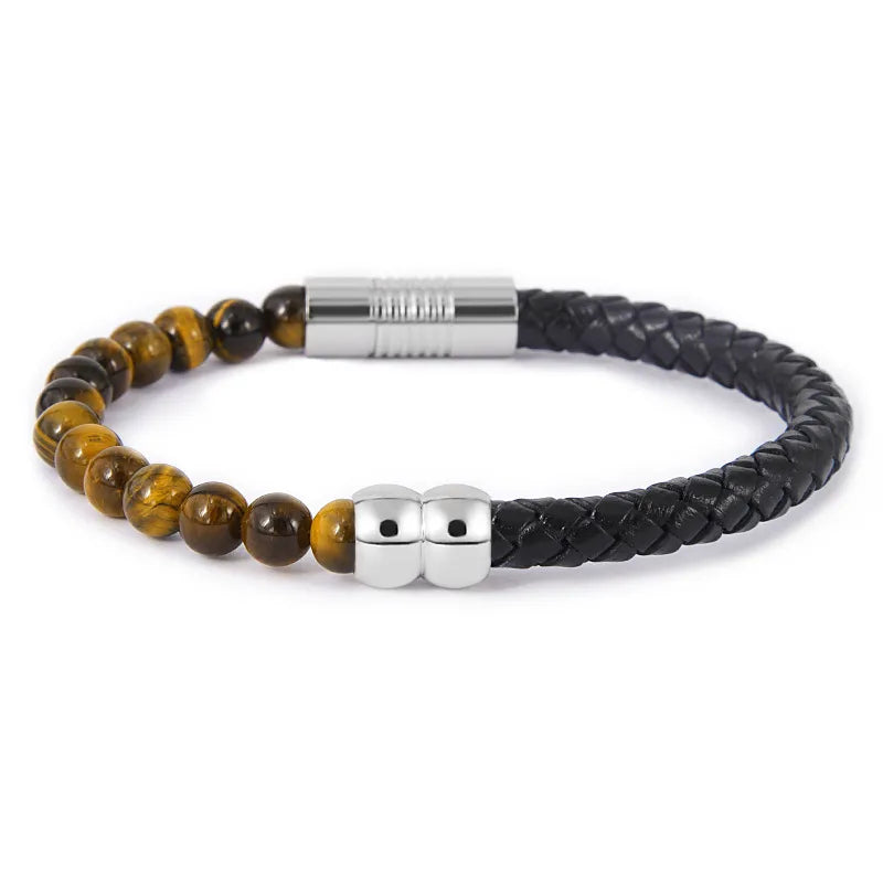 Retro Geometric Agate Titanium Steel Men's Bangle