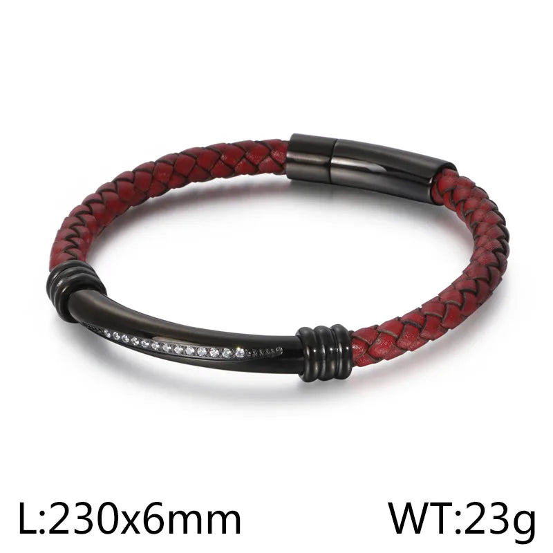 Retro Geometric Pu Leather Titanium Steel Plating 18K Gold Plated Men's Bangle