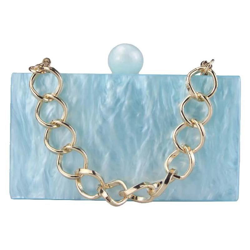 Pink Sky Blue Yellow Arylic Marble Square Evening Bags