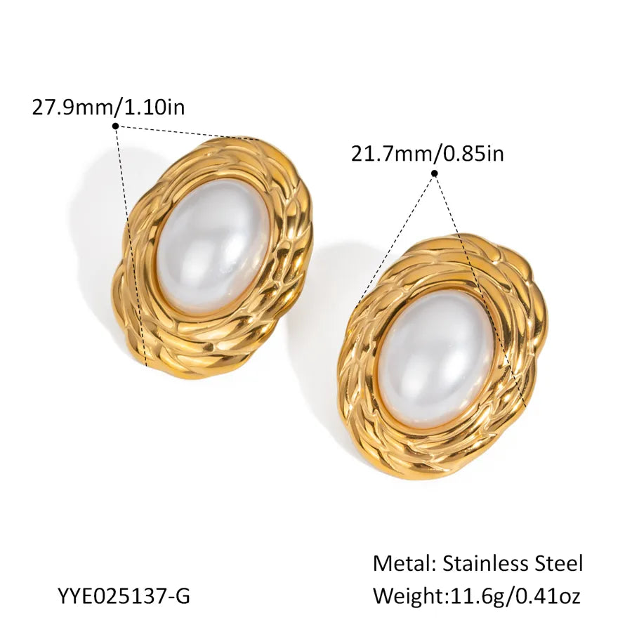 1 Pair Elegant Modern Style Oval Polishing Plating Inlay 304 Stainless Steel 18K Gold Plated Butterfly Backs Ear Studs