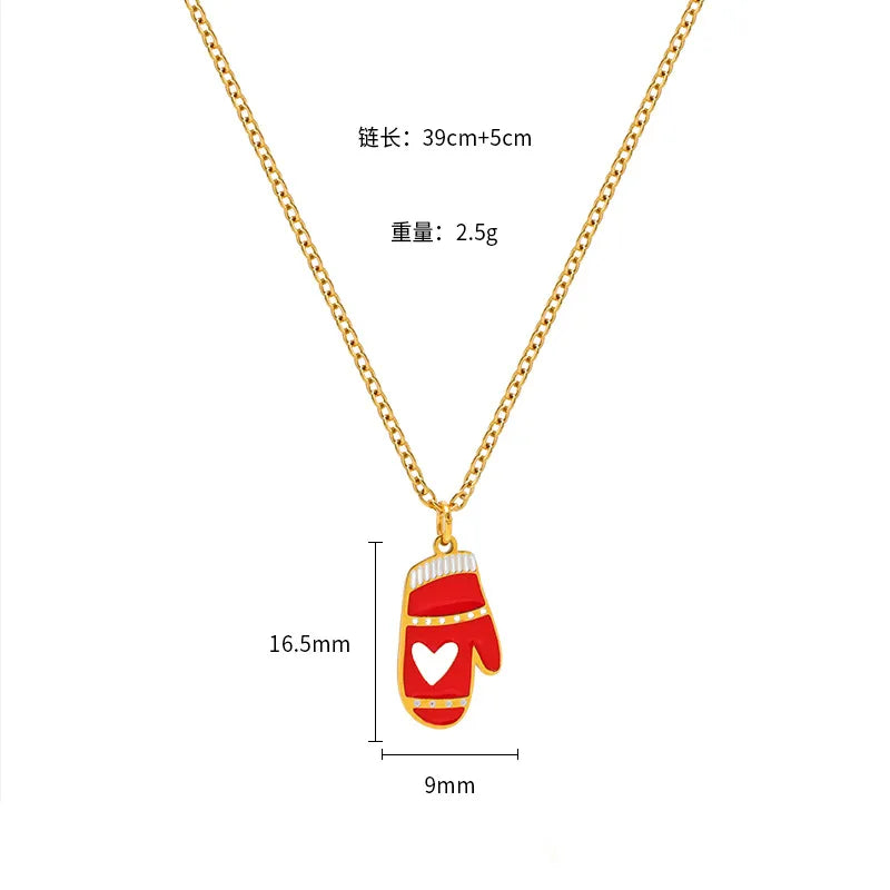 Christmas Creative Design Sense Bell Necklace Women's Versatile Pendant Oil Drop Deer Snowman Cartoon Stainless Steel Titanium Steel