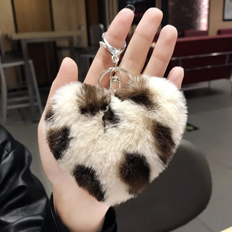 fashion heart shape leopard metal unisex bag pendant keychain 1 piece