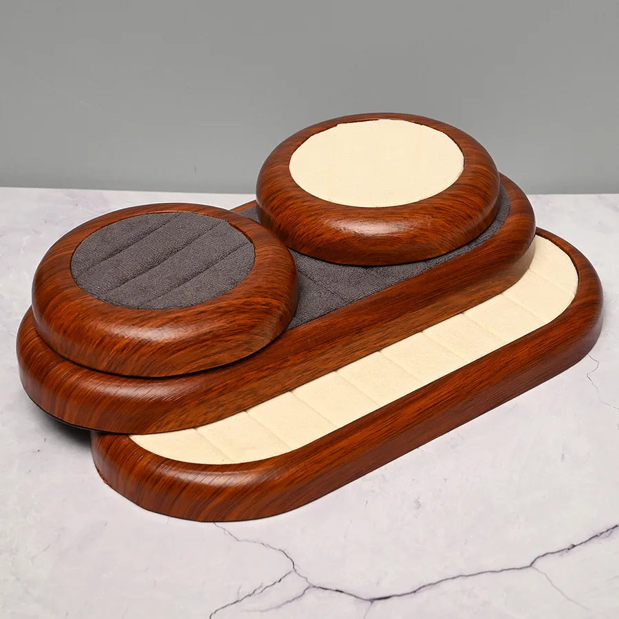 Handmade DIY Artificial Wood Flocking Ring Dish Oval Shape Jewelry Display Plate Elegant Simple Style For Fashion Accessories