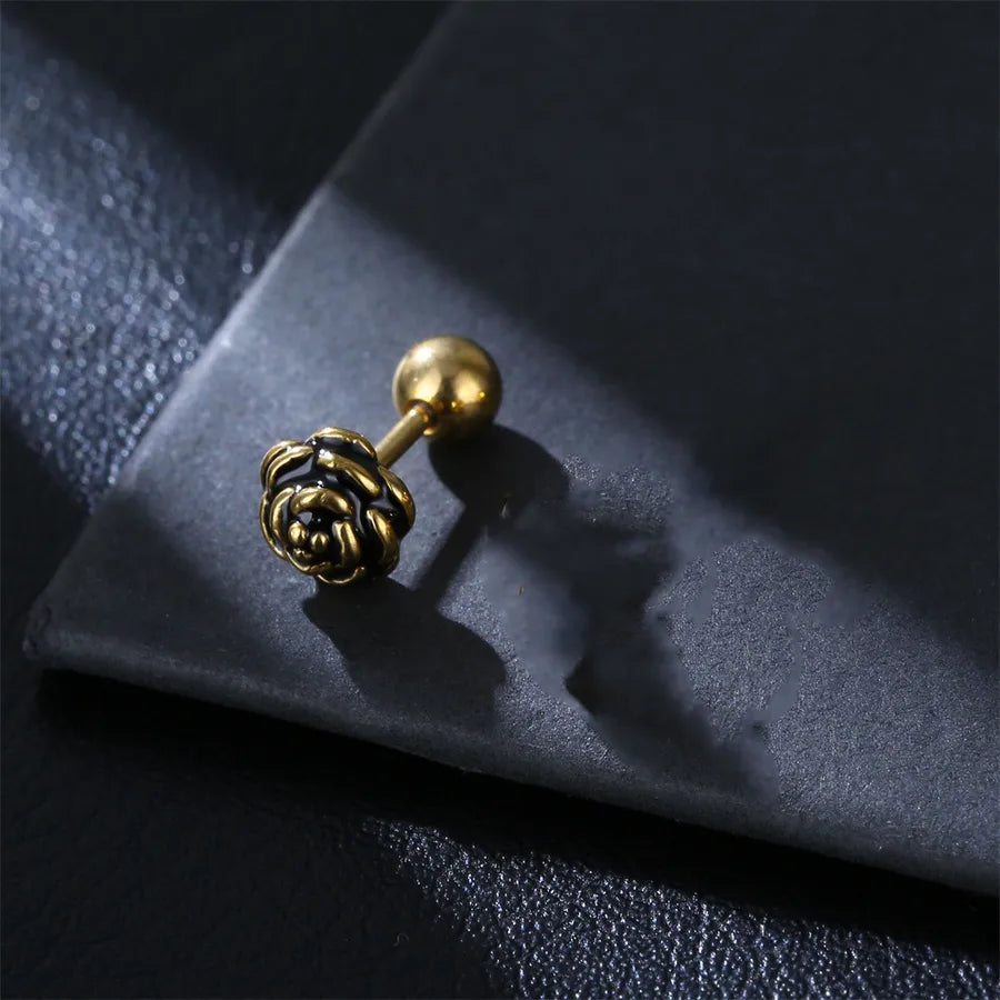 1 Piece Hip-Hop Rose Plating Stainless Steel Ear Studs