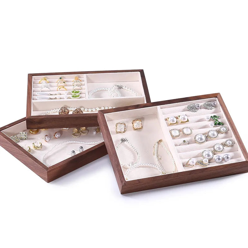 Walnut High-End Jewelry Display Tray Ring Showcase Jewelry Props Accessory Display Plate Luxury Sensation Wooden Tray